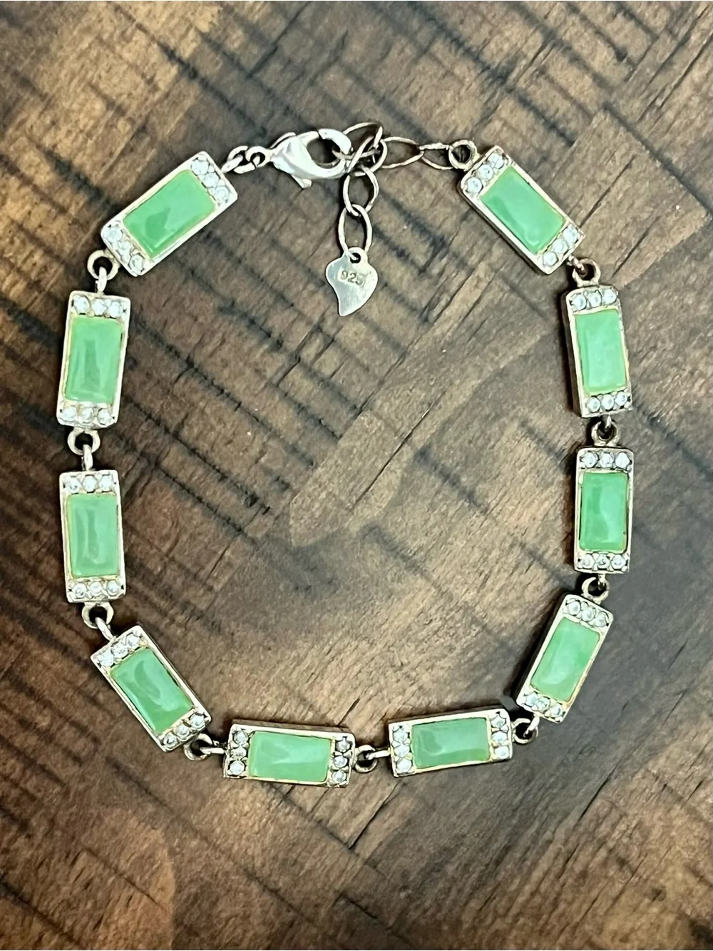 Vintage 925 Sterling Silver Green Chalcedony Bracelet 6.5–7.75” Apple Green